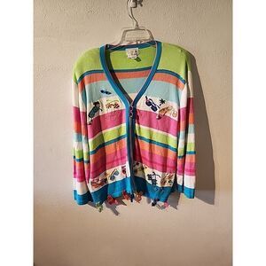 Just B Bright Womens Cardigan Sweater XL Sequin Sunglasses Embroidered Summer